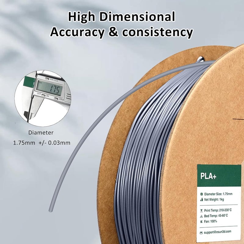 eSUN PLA+ Filament 1.75mm Grey 1KG, 3D Printer Filament Dimensional Accuracy +/- 0.03mm, 1kg Cardboard Spool(2.2lbs) 3D Printing Filament, Fits for Most FDM 3D Printers - Image 5